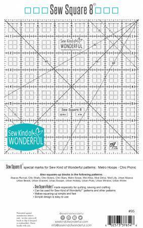 Sew Square Ruler by Sew Kind of Wonderful - 8 x 8 Inch Lineal