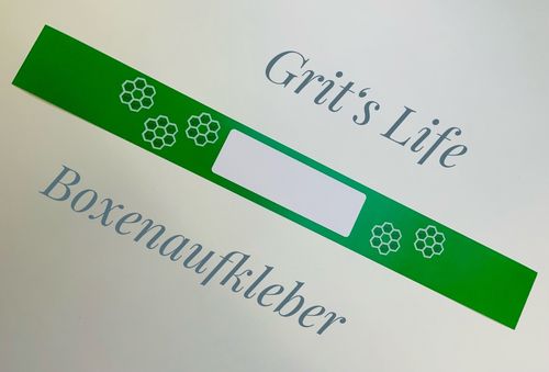 Aufkleber zur Beschriftung der weißen Grit's Life Versandboxen Grün