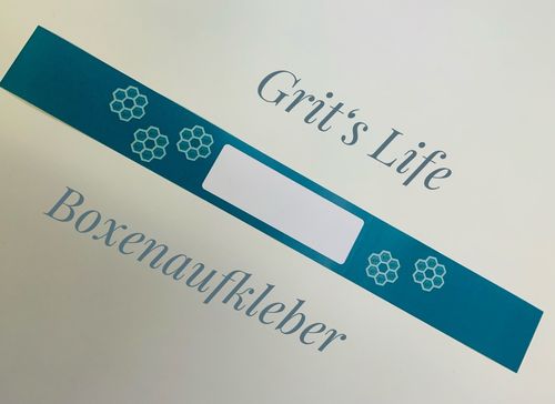 Aufkleber zur Beschriftung der Grit's Life Treasure Boxen und weißen Versandboxen Türkis-Blau