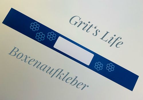 Aufkleber zur Beschriftung der weißen Grit's Life Versandboxen Royalblau