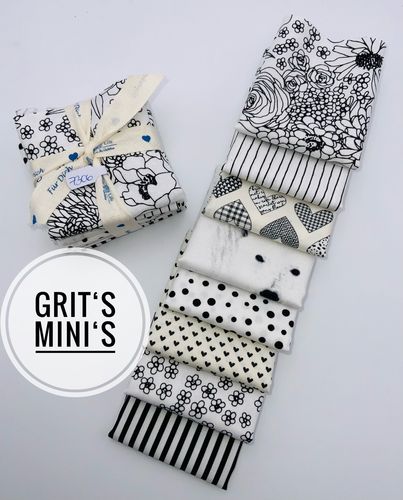 Grit's Mini's Stoffpaket WEIß MIT SCHWARZ 8 mal 15 x 50 cm Insgesamt 0,6 Meter