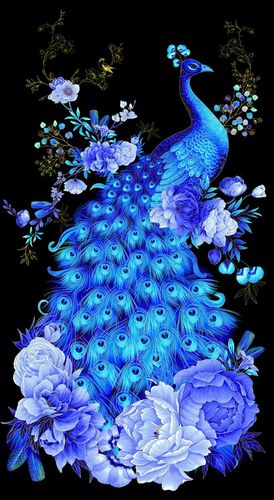 Panel Black Royal Blue Peacock Panel