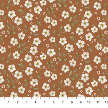 Heavenly Hedgerow FIGO Fabrics Blüten auf Braun