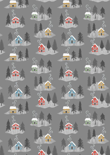Flannel SNOW DAY Lewis & Irene dunkelgrau kleine Häuser