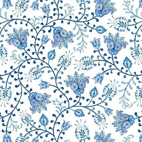 Blooming Blue Wilmington Prints Blühende blaue Tulpenranken