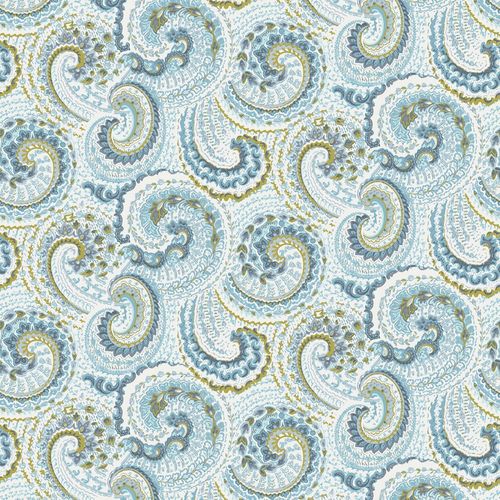 Clothworks French Roses SKY PAISLEY